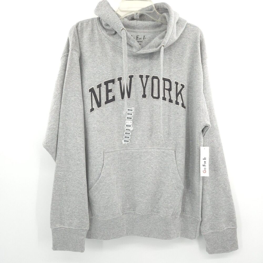 Go For It! NWT New York pullover hoodie Size M‎ fleece sweatshirt gray college